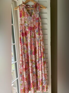 BB Dakota Sleeveless Floral Tiered Maxi Dress in Pink, Purple, Green